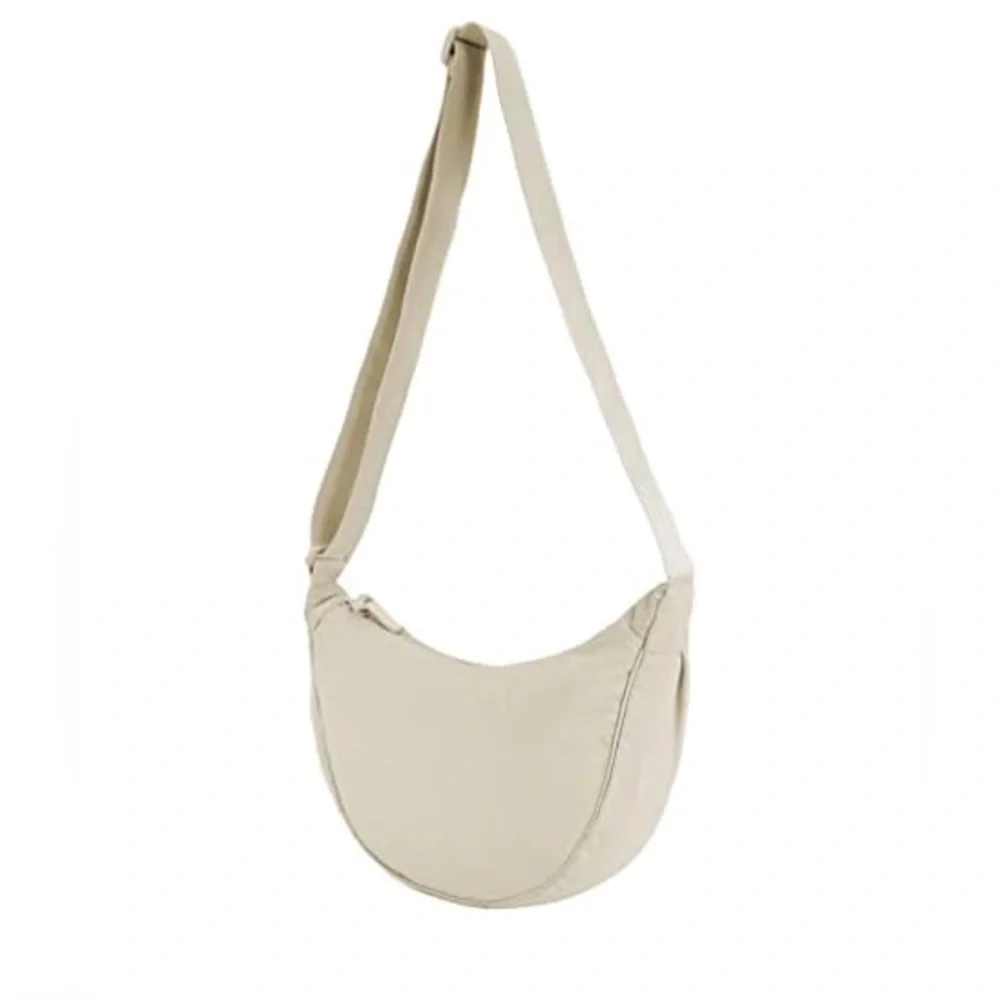Beige Hobo Sling Crescent Crossbody Bag